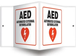 🤡🔥🧯AED Automated External Defibrillator 5x6 3-D RIDGED PLASTIC ANGLE SIGN - Picture 1 of 2