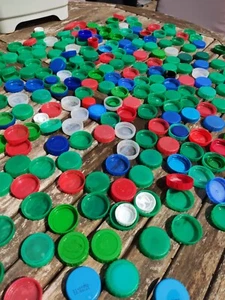 Plastic milk bottle tops lids caps Kids Art craft school project clean free p+p - Picture 1 of 14