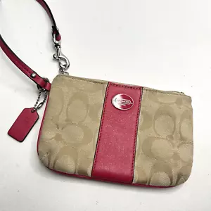 Muñequera/bolsa Coach a rayas marrón/rosa - Imagen 1 de 7