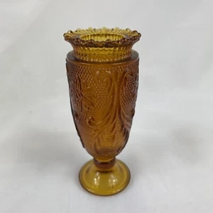 Tiara Vtg Indiana Glass Amber  Sandwich Pattern Mini Bud Vase Toothpick Holder - Picture 1 of 4