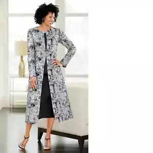 24W Ashro Silver Black Metallic Formal Dress Nandi Duster Jacket 3 Pc Skirt Suit - Picture 1 of 3