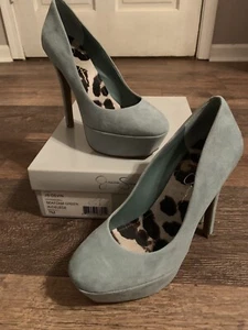Neu im Karton Jessica Simpson Devin Plateau-Heels Damengröße 7M meerschaumgrünes Wildleder - Bild 1 von 12