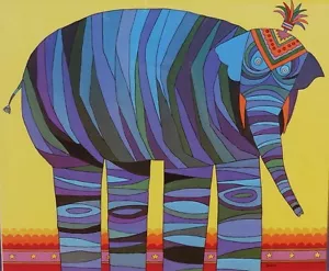 Retro 1960s Elephant Cartoon Abstract Kid Room Pop Art Print Herrero - Picture 1 of 8