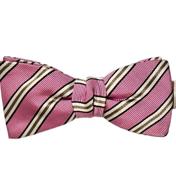 CERRUTI 1881 Pink/White Striped Silk Blend LUXURY Bow Tie FRANCE - Image 1 of 3