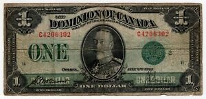 1923 DOMINION OF CANADA ONE 1 DOLLAR GREEN SEAL LARGE SIZE BANK NOTE C4206302