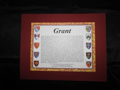 GRANT  Scottish Heritage Coat of Arms & Motto Surname Last Name History Print - Изображение 1 из 3