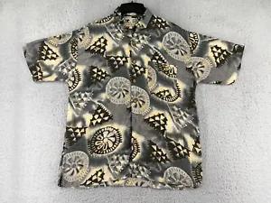 M.e Sport Shirt Mens Large Gray Yellow Button Up Hawaiian Camp Geometrical AOP - Picture 1 of 15