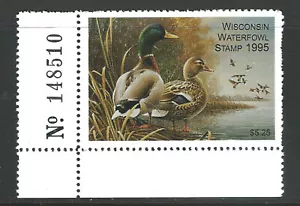 Bigjake: #WI18, $5,25 Mallards, 1995 francobollo Wisconsin Duck - Foto 1 di 1