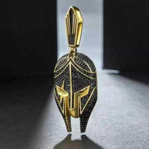 2.00 CT Round Cut Simulated Black Diamond Mask Pendant 14K Yellow Gold Plated - Picture 1 of 5