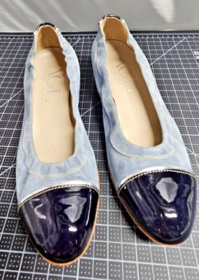 AGL Vero Cuoio Hecho en Italia Charol Azul Gamuza Zapatos de Cuña Sin Cordones Talla 39 Foto 1 de 4