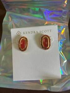 kendra scott gold stud earrings with red/orange stones - Picture 1 of 1