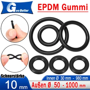 Groß Dichtung O-Ring 50-1000mm Schnurstärke 10mm EPDM 70 Dichtungsring Gummiring - Bild 1 von 164