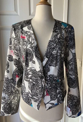 Chaqueta Blazer Halógena Para Mujer Nueva con Etiquetas Blanca Negra Floral Sencillo Pecho - Talla Mediana Foto 1 de 4