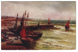 Cartolina antica a colori 1908 "Una buona cattura" #813 - Foto 1 di 2