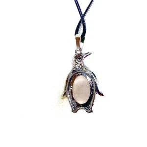 Natural Rose Quartz Cabochon belly Penguin Necklace and adjustable strap - Picture 1 of 7