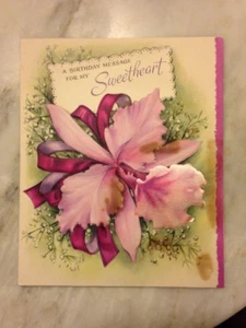 Vintage Hallmark Geburtstagskarte lila Orchidee Blumen unbenutzt Ephemera - Bild 1 von 12