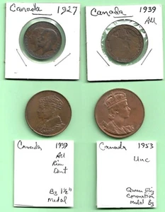 Medallas de cobre y bronce de Canadá - conjunto/4 - 1927/1939/1939/1953 - Imagen 1 de 2