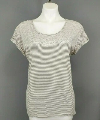 Camisa Sonoma Lifestyle Mujer, Talla Mediana, Gris, Blanco, Rayas, Algodón  Foto 1 de 4