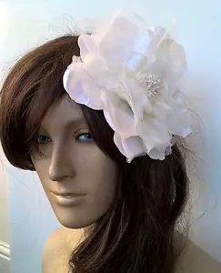 ivory satin flower fascinator millinery burlesque wedding hat bridal race - Picture 1 of 3