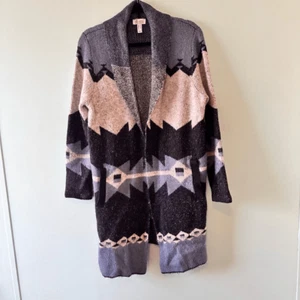 Denim & Company Blue boho southwestern long sweater cardigan Size Medium - Picture 1 of 6