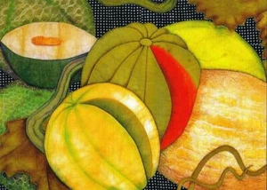 Postcard Velda Newman Art Quilt "Melon Study" 2001 MINT Oversize Unused - Picture 1 of 1