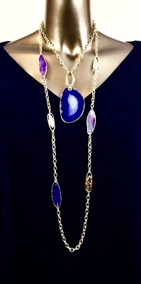 CHICO'S ФИОЛЕТОВЫЙ ДРАМА ДВОЙНОЙ ПРЯДЬ КАМЕНЬ ОЖЕРЕЛЬЕ $107 - Изображение 1 из 4