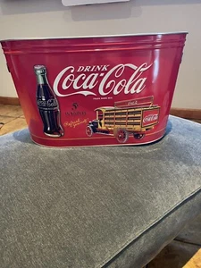 Cubo grande para bebidas/fiestas de hielo Coca Cola tina lata galvanizada con asas recortadas - Imagen 1 de 9
