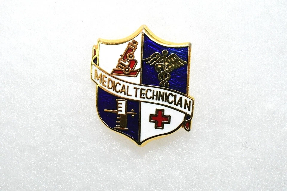 Vintage Technician Lapel Pin Shield Gold Plated Medical Insignia Emblem 1977 BX4 - Image 1 of 4