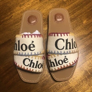 NIB $495 Chloé Woody Logo Multicolored Stitch Sandals in size 36! - Picture 1 of 13