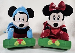 Disney Mickey & Minnie Cantando Navidad Trineos de Peluche Mecedor Probado/Funciona Juego de 2 - Imagen 1 de 16