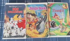 Disney VHS Lot Of 3 Movies Classic Black Diamond 101 Dalmation Jungle Book Bambi - Picture 1 of 7