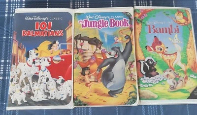 Disney VHS Lot Of 3 Movies Classic Black Diamond 101 Dalmation Jungle Book Bambi - Image 1 of 4