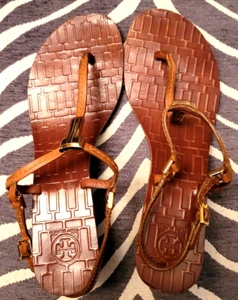 Tory Burch Damen-Riemensandalen braun Leder Slipper Keilabsatz Größe 9,5 - Bild 1 von 11
