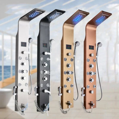 Edelstahl Duschpaneel Temperatur mit Handbrause Massagedüsen Wasserfall DE - Bild 1 von 3