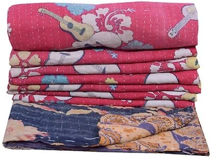 Cotone Indiano Copriletto Vintage Reversibile Sari Kantha Patchwork Trapunta - Foto 1 di 5