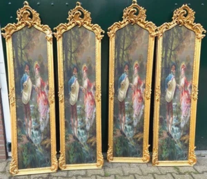 Rahmen Louis XVI Blattgold Französisch Vintage Pastoral Stoff Wandkunst 4er Set - Bild 1 von 16