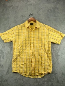 Austin Mens Shirts Large Button Up Short Sleeve Yellow Check Embroidered Cotton - Picture 1 of 8