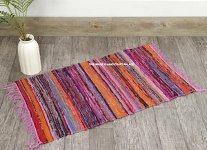 100% Cotton Handmade Pink Colour Chindi Rug Area Rag Rugs Flat Weave Mat Mats - Picture 1 of 4