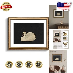 Captivating Gold Framed Swan Art – Vintage Wall Decor for Home 16x20in - Picture 1 of 9