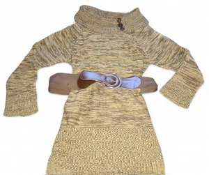 D G Sweater Size 2X Cowl Neck Long Brown Turtleneck w/Belt - Picture 1 of 5