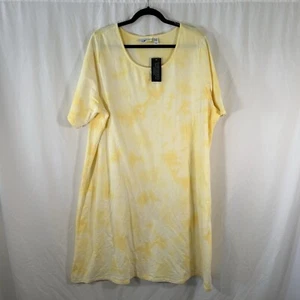 New Denim & Company Midi Dress Women's 2X Solid Yellow Short Sleeve Round Neck - Picture 1 of 8