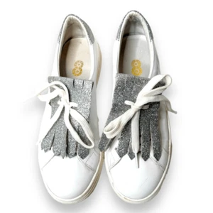 Zapatillas Mujer Cuero Blanco Hechas en Italia con Detalles Plateados Brillo Talla 38 - Imagen 1 de 7