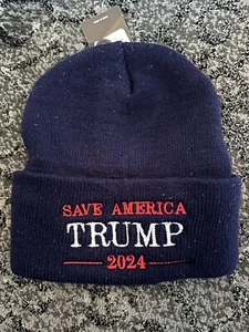 2024 TRUMP SAVE AMERICA BEANIE SKI HAT CAP PATRIOT REPUBLICAN GOP MAGA BLUE RED - Picture 1 of 15