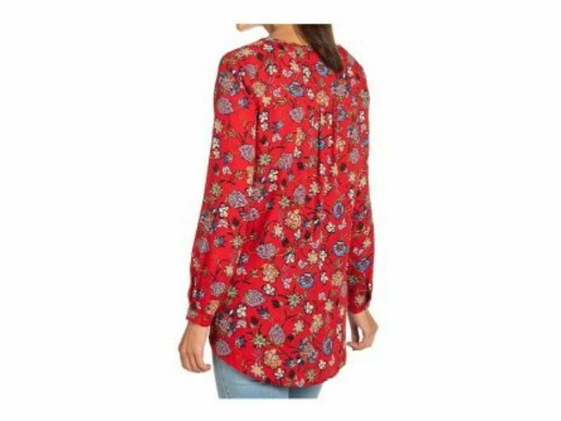 Chelsea & Theodore Long-sleeve Crossover Woven Top Red Floral Print Size 2xl