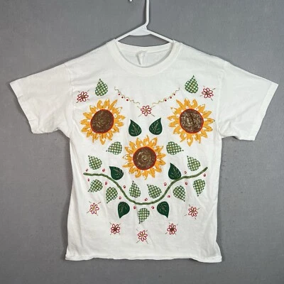 Винтажная футболка 90-х с садовым подсолнечником для взрослых средний размер белая мужская - Изображение 1 из 4