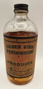 Vintage Golden Star Refinishing Products Rubbing Oil Empty Glass Bottle - Picture 1 of 12
