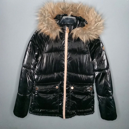 Cappotto invernale Michael Kors Puffer bambina bambino taglia 16 nero cappuccio foderato pile giacca