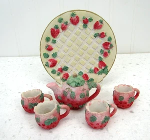 Vintage Miniature Resin Strawberry Tea Set Fairy Doll Toy Play 90s display - Picture 1 of 3