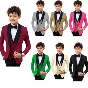 Boys 3 Pieces Suit Slim Fit Tuxedo Suit Wedding Formal Casual Coats Vest Pants - Picture 1 of 27