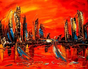 CITYSCAPE impasto wall decor painting CONTEMPORARY artist CAEtRTH - Picture 1 of 11